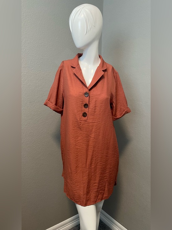 Crescent Tops - Crescent Women’s Terracotta Short Sleeves Pullover Tunic Mini Dress Size M